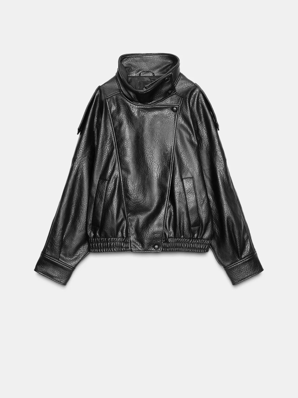 Zara Black Leather Bomber Jacket